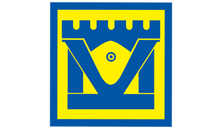 KMV-Turvapalvelut Oy:n kelta-sininen logo.