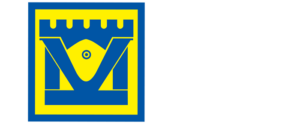 KMV-Turvapalvelut Oy:n kelta-sininen logo.